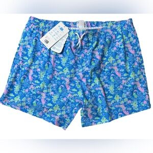 Bermies XXL Blue Tropical Swim Trunks NWT Recycled Fabric Classic Fit